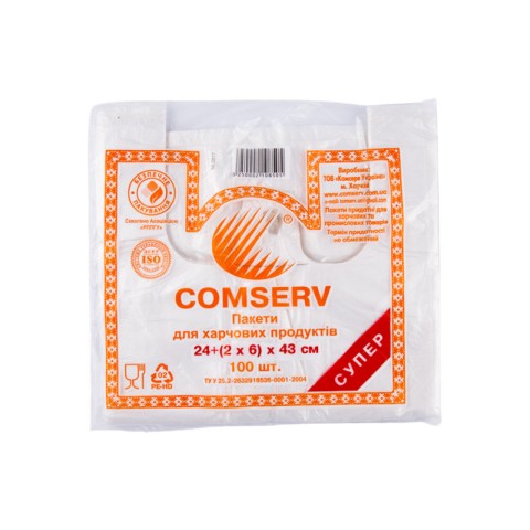 Пакет майка 24(2x6)43 Comserv білий уп. 1/100