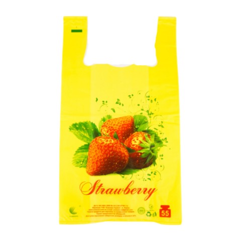 Пакет майка 30x55 Клубника желтый уп. 1/100 Пакет майка 30x55 Клубника желтый уп. 1/100