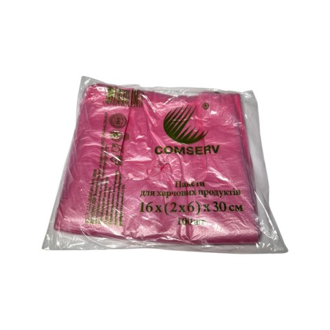 Пакет майка 16(2x6)30 Comserv рожевий уп. 1/100