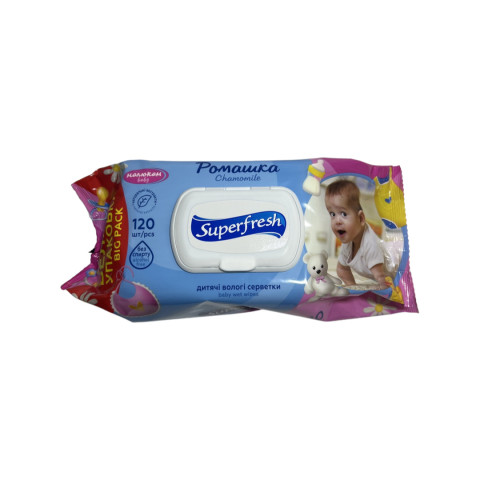 Волога серветка 120шт. Superfresh Baby chamomile з клапаном уп. 1/120
