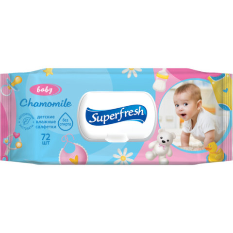Волога серветка 72 шт. Superfresh Baby chamomile з клапаном уп. 1/72