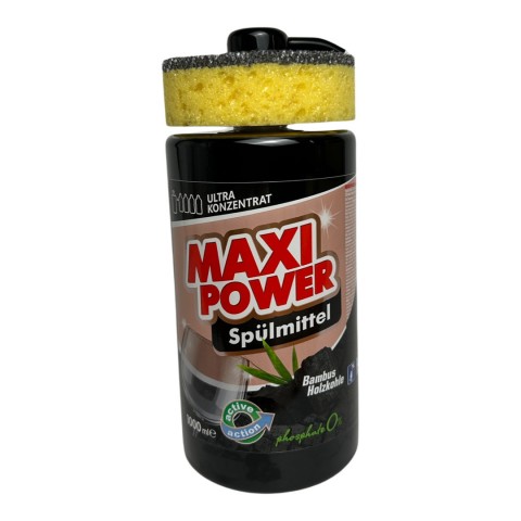 Засіб для миття посуду MAXI POWER 1л Чорне вугілля з дозатором та губкою шт.