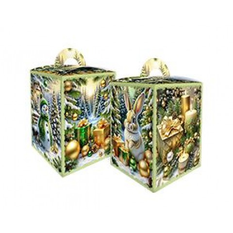 Картонная коробка на 700 гр. № 216 Заяц и снеговик с подарками НГ
