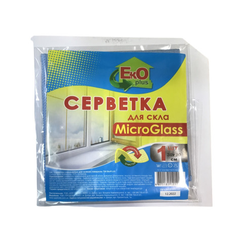 Серветка Мікрофібра для скла ТМ Eco Plus 30×30см блакитна 1шт.