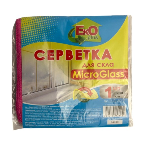 Салфетка Микрофибра для стекла ТМ Eco Plus 30×30см розовая 1шт.