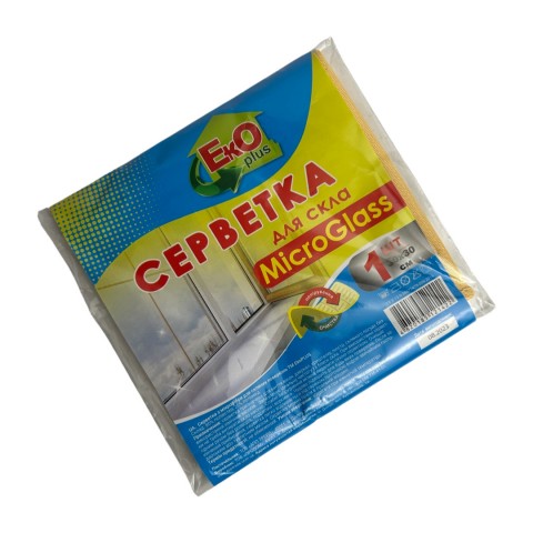 Салфетка Микрофибра для стекла ТМ Eco Plus 30×30см бежевая 1шт.