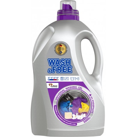 Гель для стирки Wash&Free Жасмин и Лаванда с Марсельским мылом 5 л.