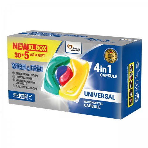 Капсулы для машинной стирки Wash&Free 30+5шт уп. 1/35 Капсулы для машинной стирки Wash&Free 30+5шт уп. 1/35