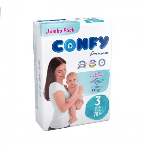 Дитячі підгузки CONFY 70 шт 3 розмір 4-9кг  Midi jumbo 1/70