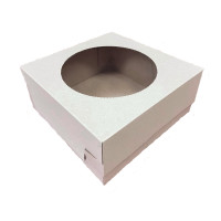 Коробка для тортів, чізкейків, пирогів з віконцем, 255х255х110 м/м БІЛА уп. 1/50 Коробка для тортів, чізкейків, пирогів з віконцем, 255х255х110 м/м БІЛА уп. 1/50